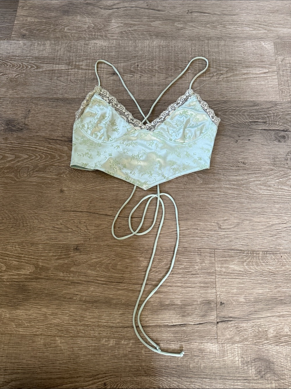 Motel Rocks Light Mint Green Lace-Trim Crop Top